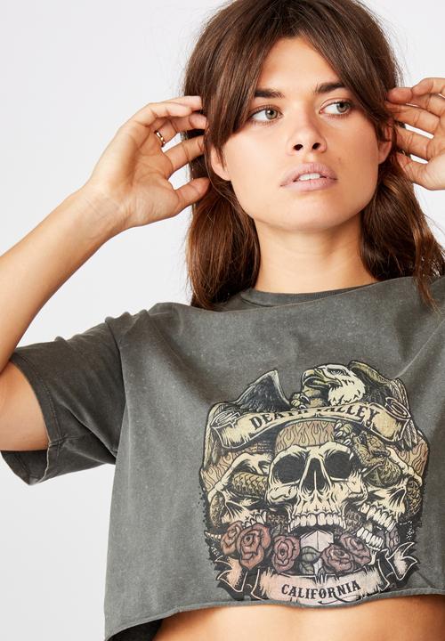 Factorie - Short sleeve raw edge crop T-shirt death valley - washed asphalt