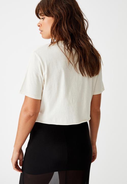 Factorie - Short sleeve raw edge crop T-shirt outsiders - washed ivory