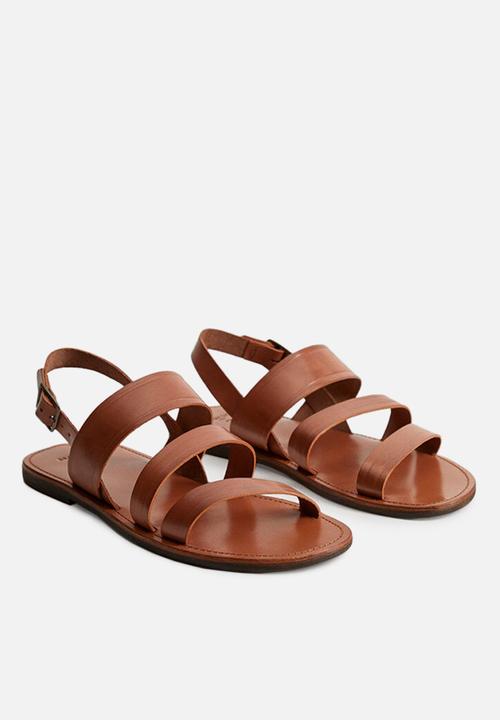 MANGO - Javea bovine leather sandals - medium brown