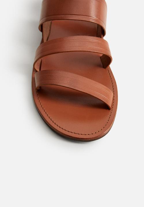 MANGO - Javea bovine leather sandals - medium brown