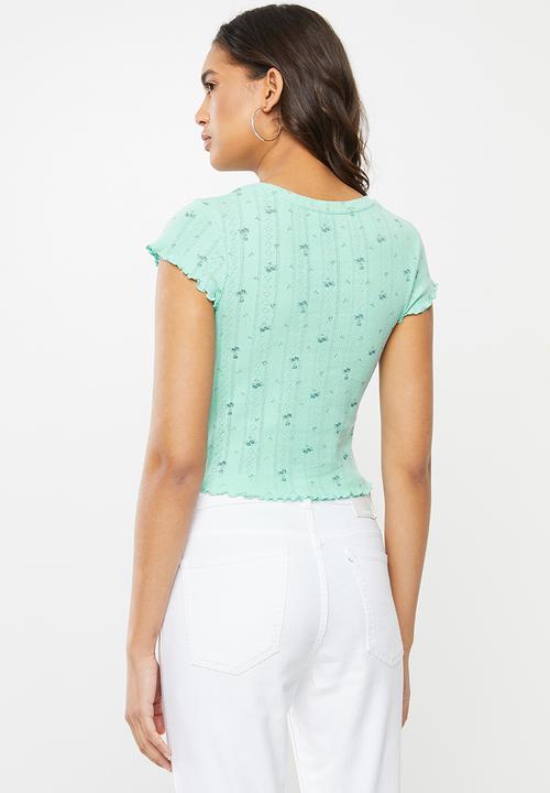 Factorie - Short sleeve pointelle Hannah ditsy top - blue aqua haze