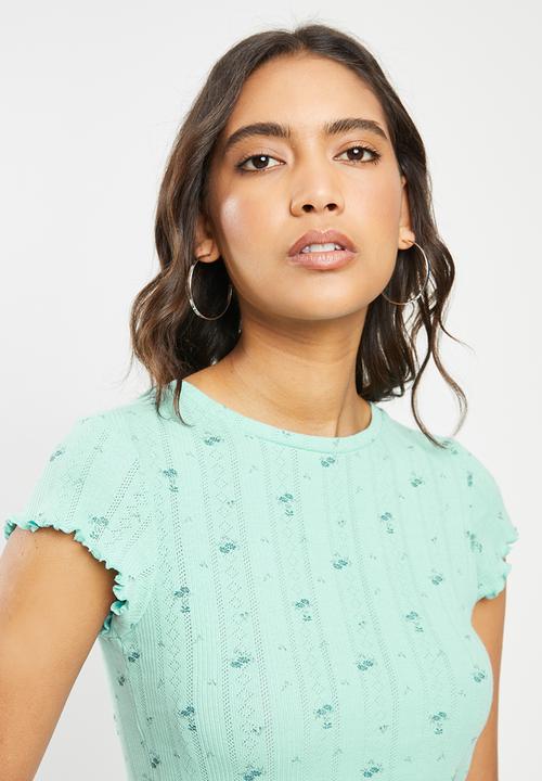 Factorie - Short sleeve pointelle Hannah ditsy top - blue aqua haze