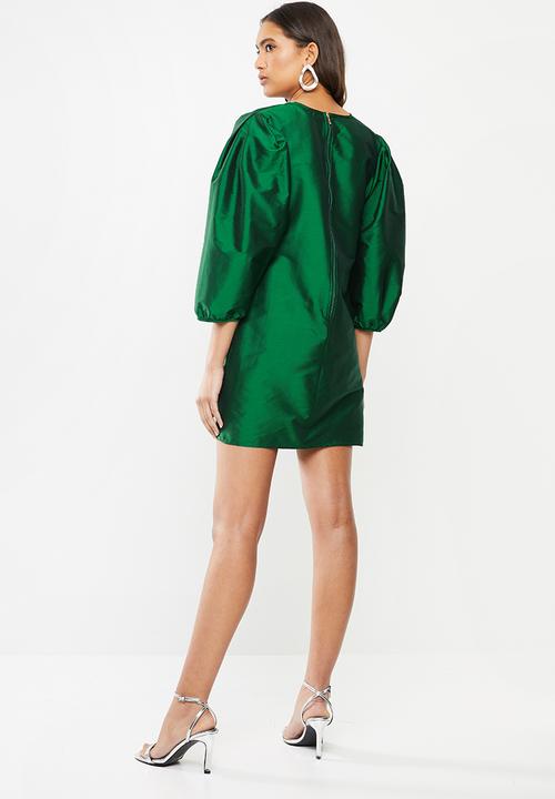 VELVET - Statement sleeve taffeta mini dress - green