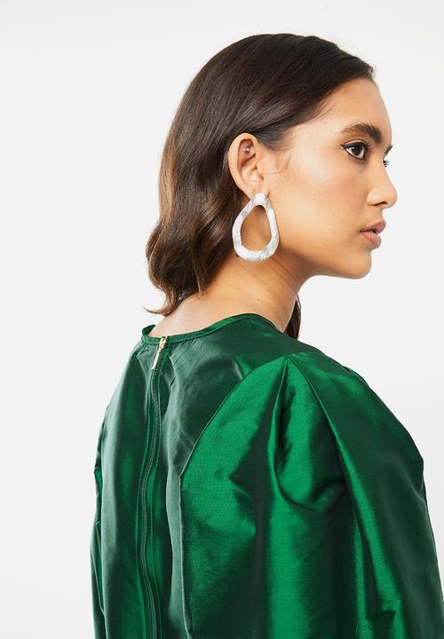 VELVET - Statement sleeve taffeta mini dress - green
