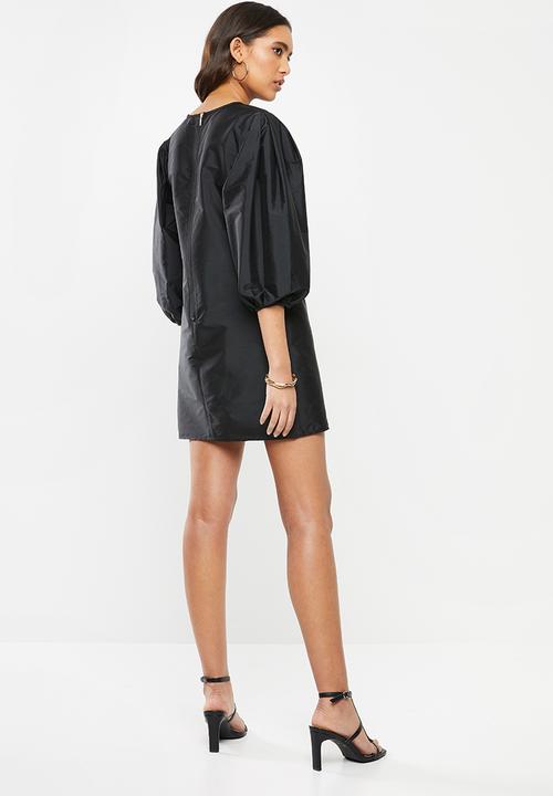 VELVET - Statement sleeve taffeta mini dress - black