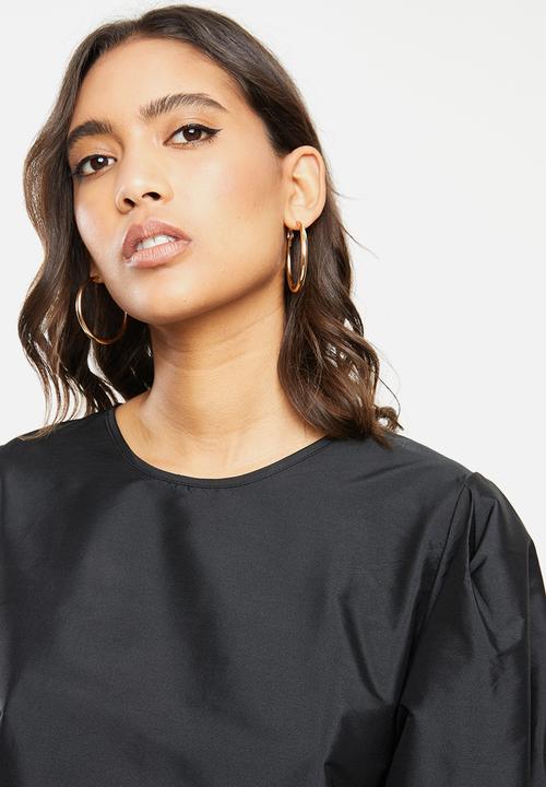 VELVET - Statement sleeve taffeta mini dress - black