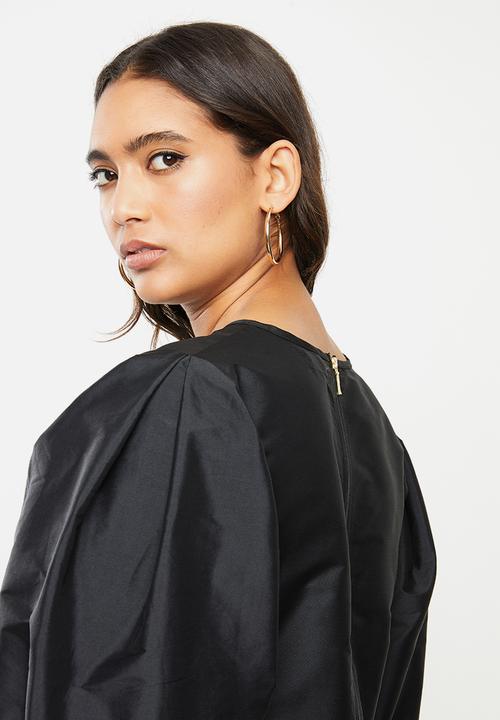VELVET - Statement sleeve taffeta mini dress - black