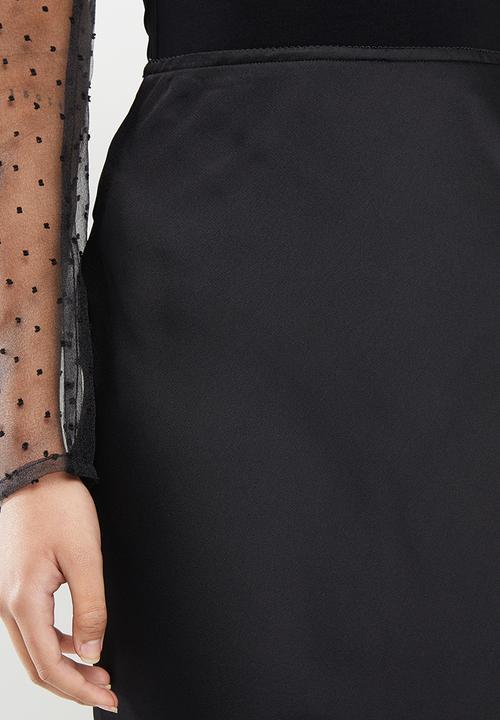 VELVET - Satin bias cut slip skirt - black