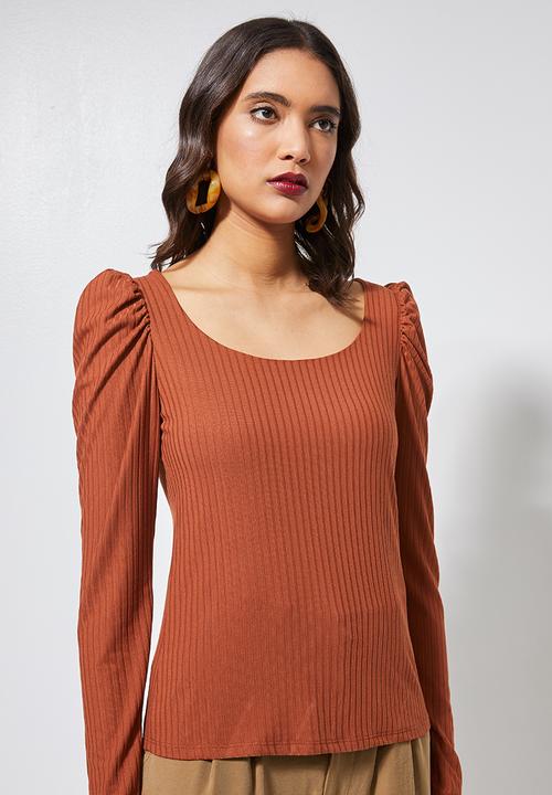 Superbalist - Puff sleeve rib top - rust