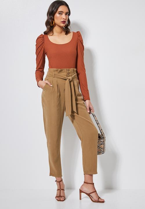 Superbalist - Puff sleeve rib top - rust