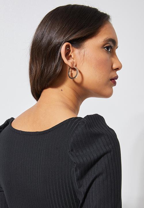 Superbalist - Puff sleeve rib top - black