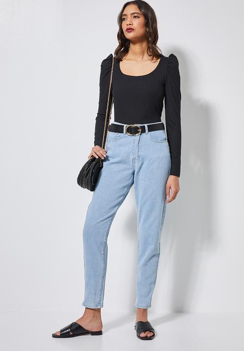 Superbalist - Puff sleeve rib top - black