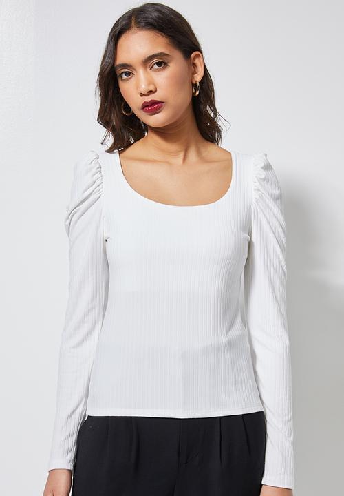 Superbalist - Puff sleeve rib top - milk
