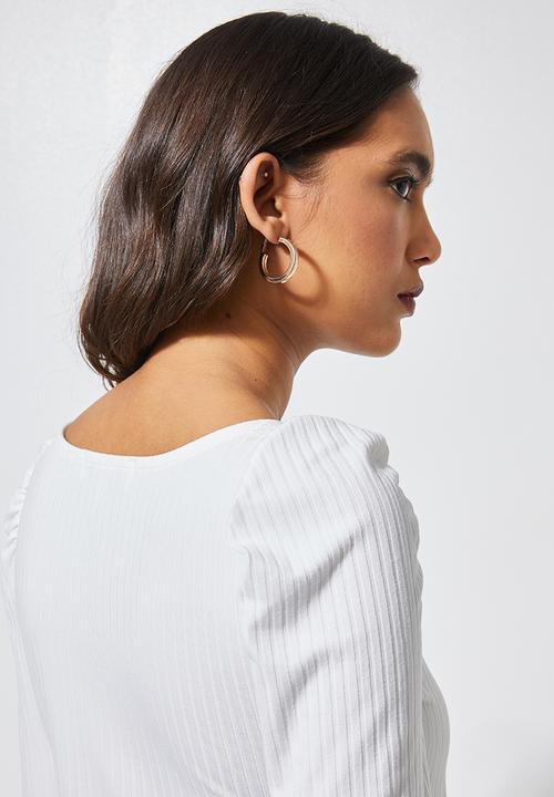 Superbalist - Puff sleeve rib top - milk