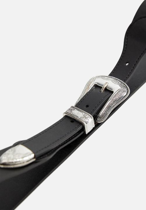 MANGO - Buckle leather belt - black