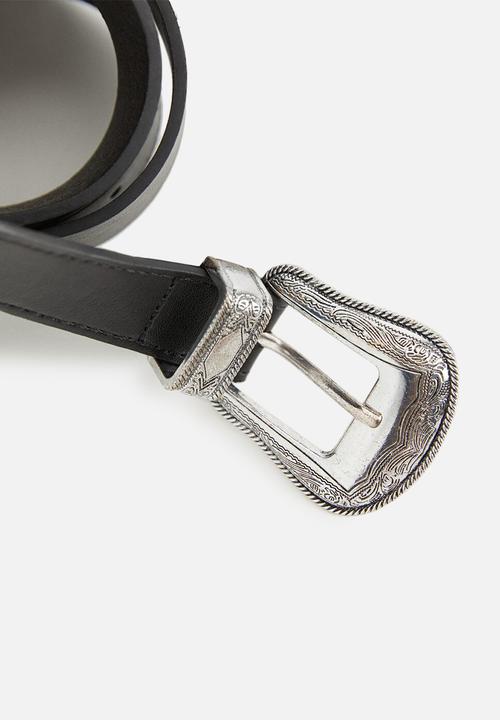 MANGO - Buckle leather belt - black