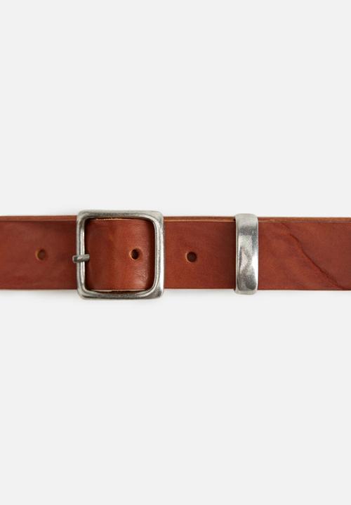 MANGO - Buckle bovine leather belt - medium brown