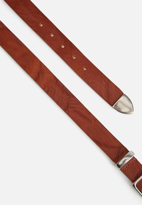 MANGO - Buckle bovine leather belt - medium brown