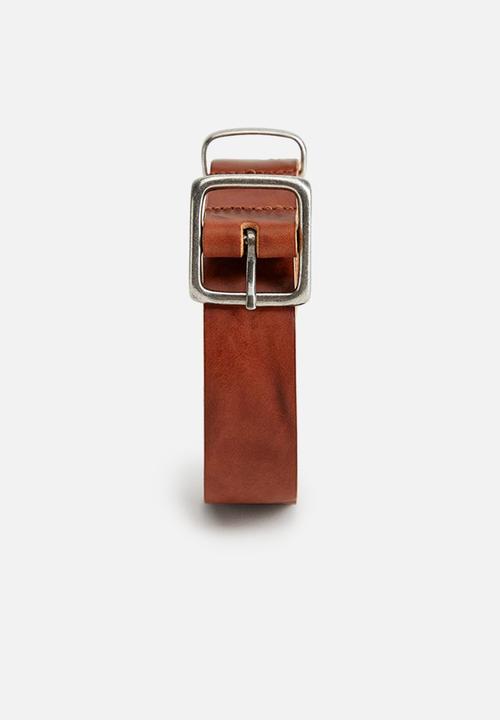MANGO - Buckle bovine leather belt - medium brown