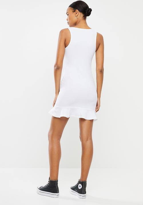 Missguided - Scuba crepe frill hem mini dress - white