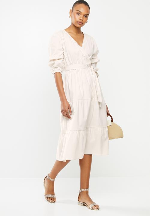 MILLA - Poplin tiered midi dress - nude