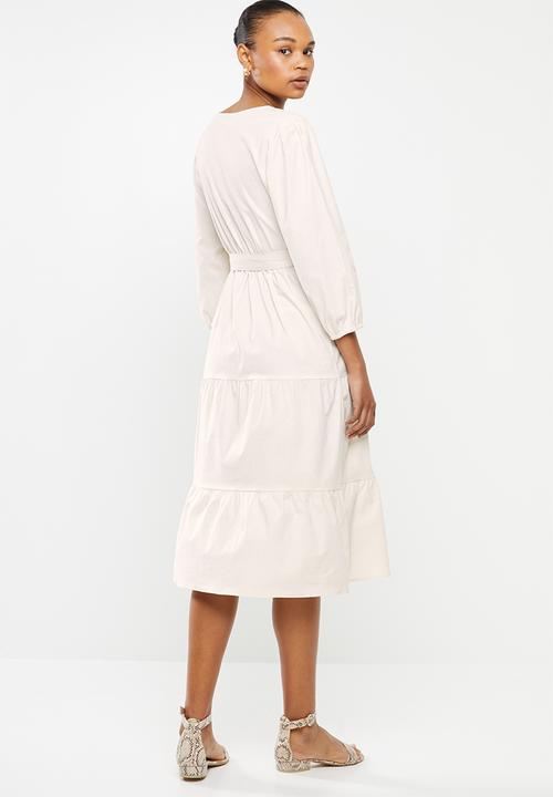 MILLA - Poplin tiered midi dress - nude