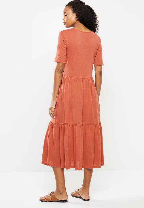 Jacqueline de Yong - Dalila frosty short sleeve dress - orange 