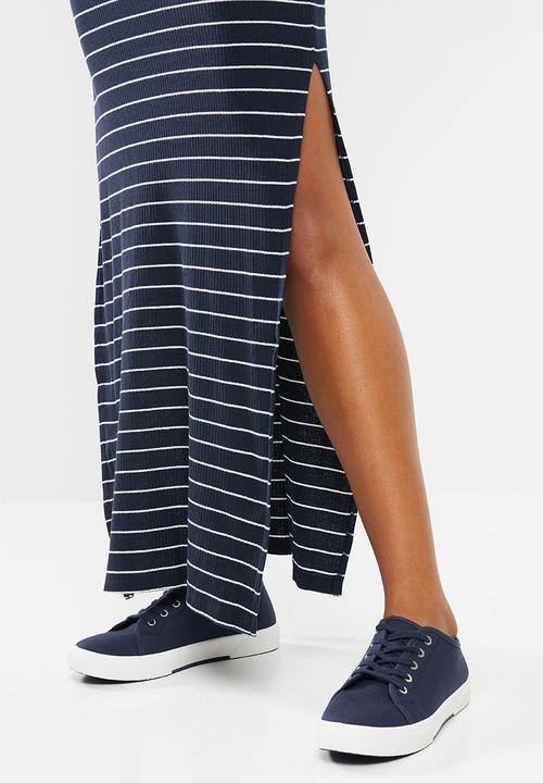 Jacqueline de Yong - Nevada icon short sleeve long dress - navy & white 