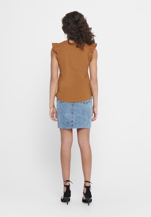 Jacqueline de Yong - Engel life short sleeve top - brown 