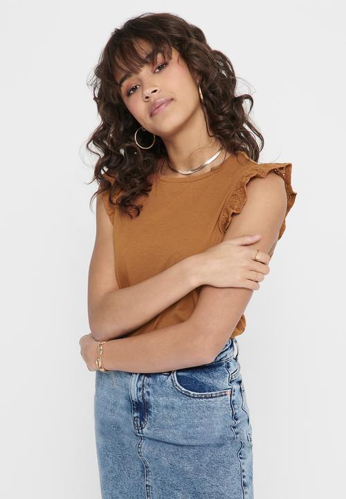 Jacqueline de Yong - Engel life short sleeve top - brown 