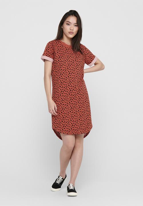 Jacqueline de Yong - Ivy life short sleeve aop dress - rust 