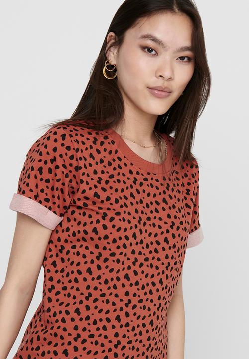 Jacqueline de Yong - Ivy life short sleeve aop dress - rust 