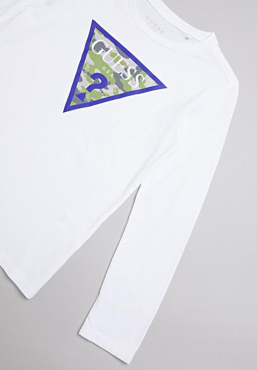 GUESS - Teens long sleeve guess camo triangle tee - white