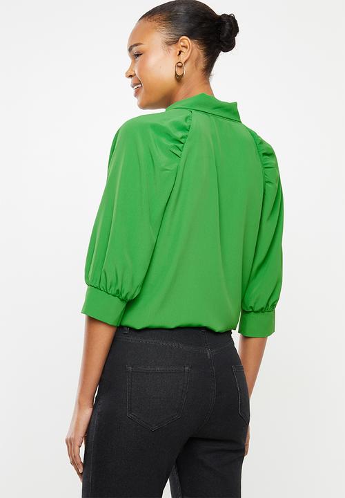 MILLA - Satin kitty bow blouse - green