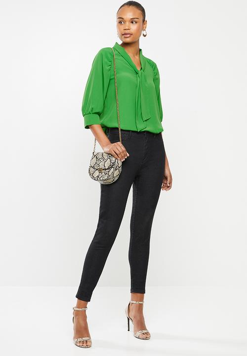 MILLA - Satin kitty bow blouse - green