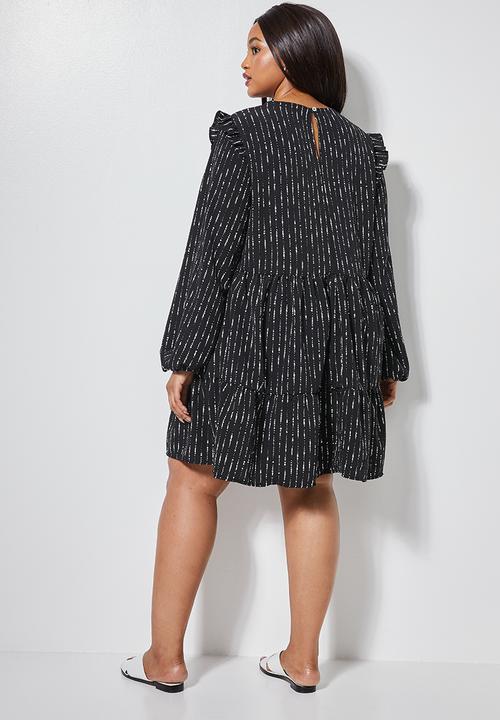 Superbalist - Tiered balloon sleeve dress - black & white
