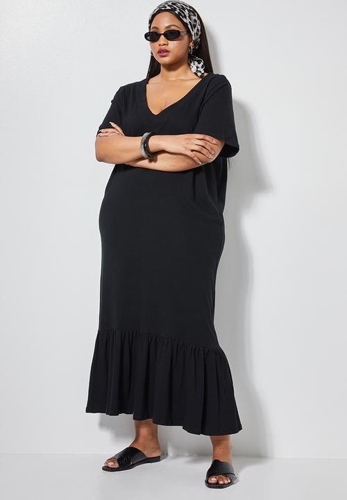 Superbalist - V-neck tiered midi dress - black