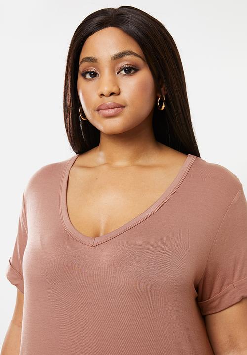 Cotton On - Curve Karly short sleeve tee -  burlwood