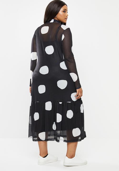 Me&B - Plus size mesh spot dress with tier - black & white