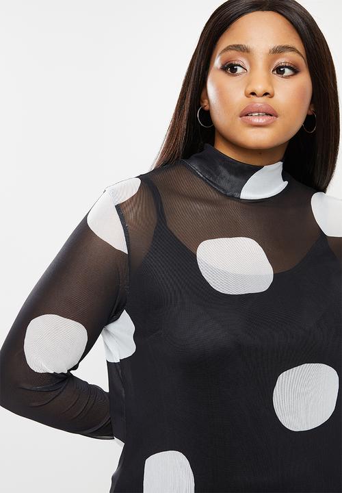 Me&B - Plus size mesh spot dress with tier - black & white