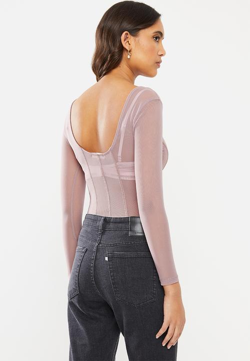 VELVET - Mesh panelled long sleeve top - mauve