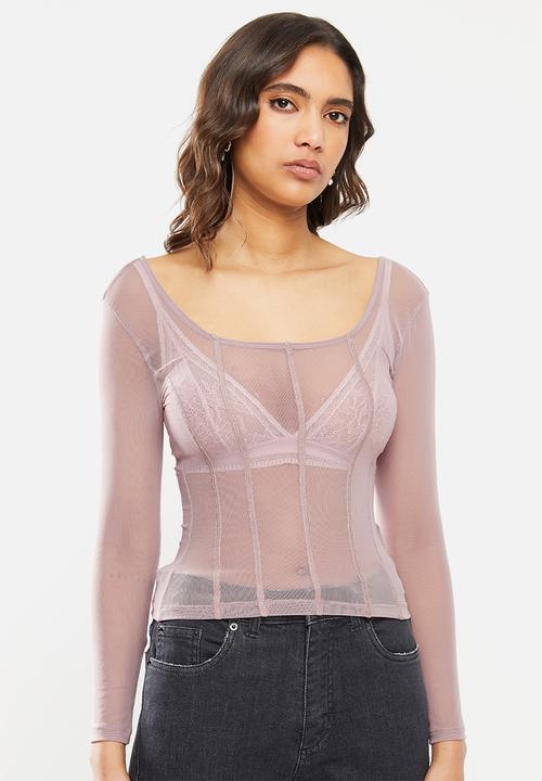 VELVET - Mesh panelled long sleeve top - mauve
