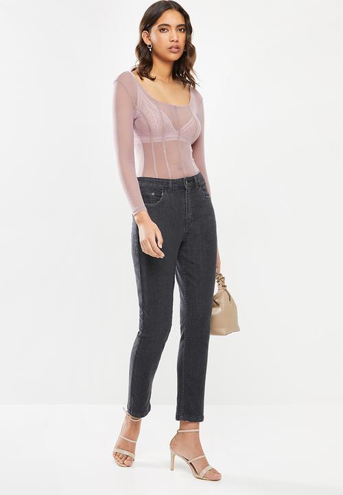 VELVET - Mesh panelled long sleeve top - mauve