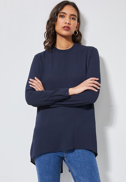 Superbalist - Longline blouse with split back and zip detail- navy