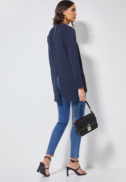Superbalist - Longline blouse with split back and zip detail- navy