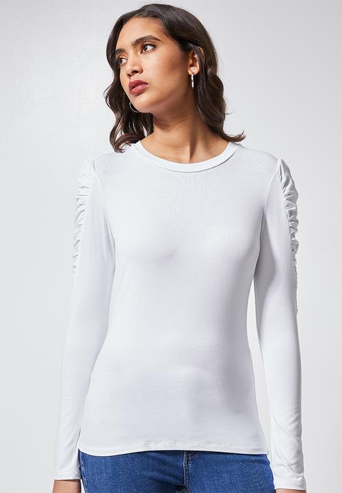 Superbalist - Gauged sleeve viscose top -  white