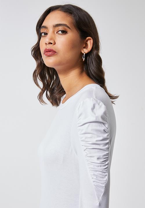 Superbalist - Gauged sleeve viscose top -  white