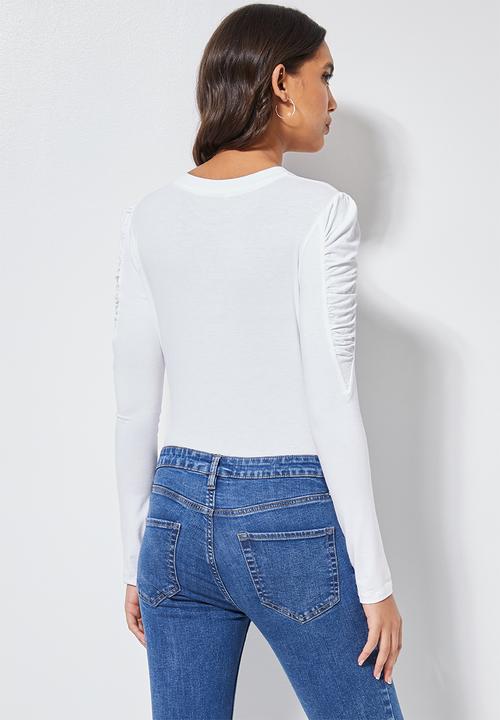 Superbalist - Gauged sleeve viscose top -  white