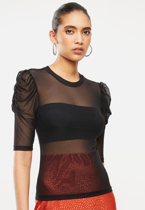 Blake - Mesh ballet sleeve top - black