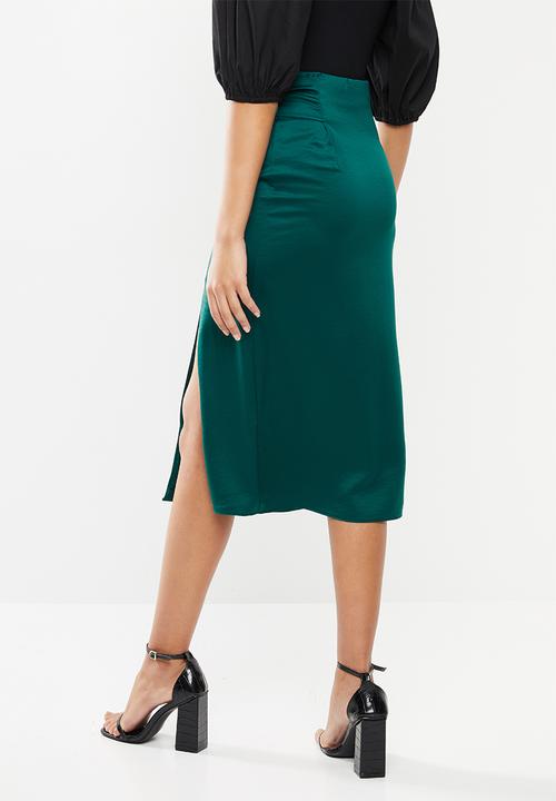 VELVET - Satin mock wrap midi skirt - green